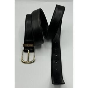 Pierre Cardin Size 36 Aniline Black Leather Belt Logo Buckle